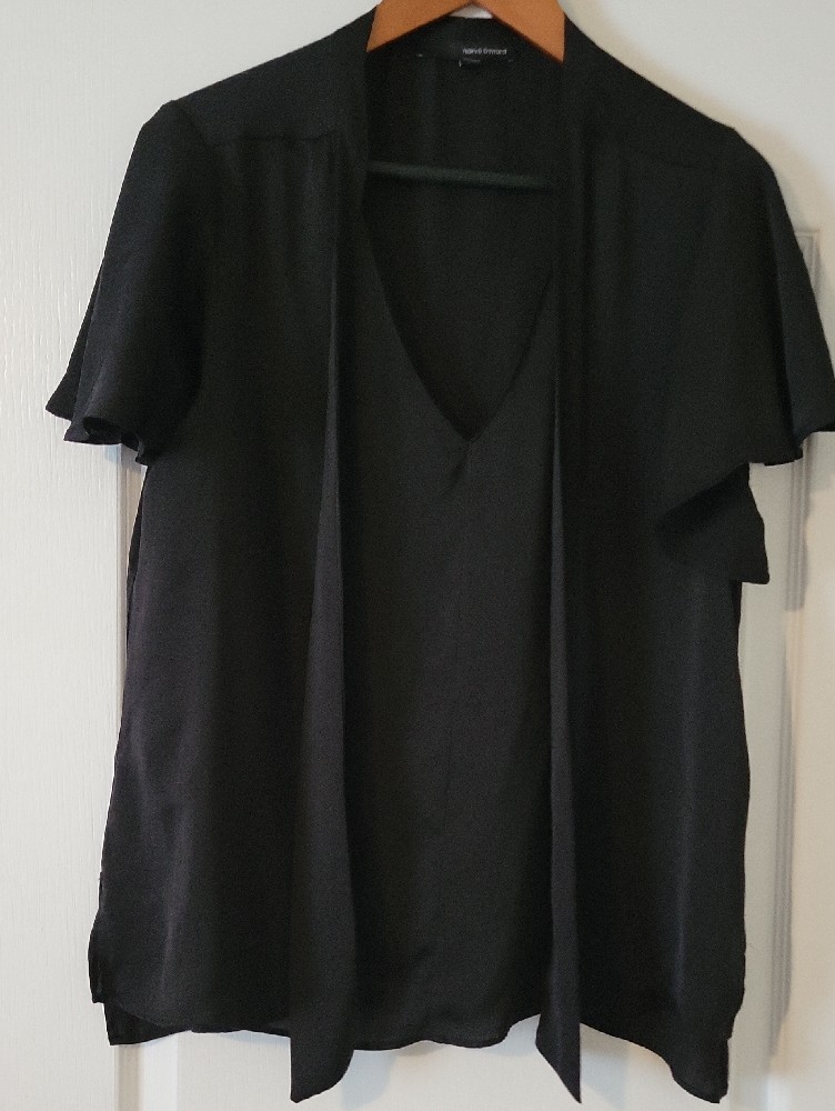 Harve Benard Black Tie-Front Flutter Sleeve Blouse